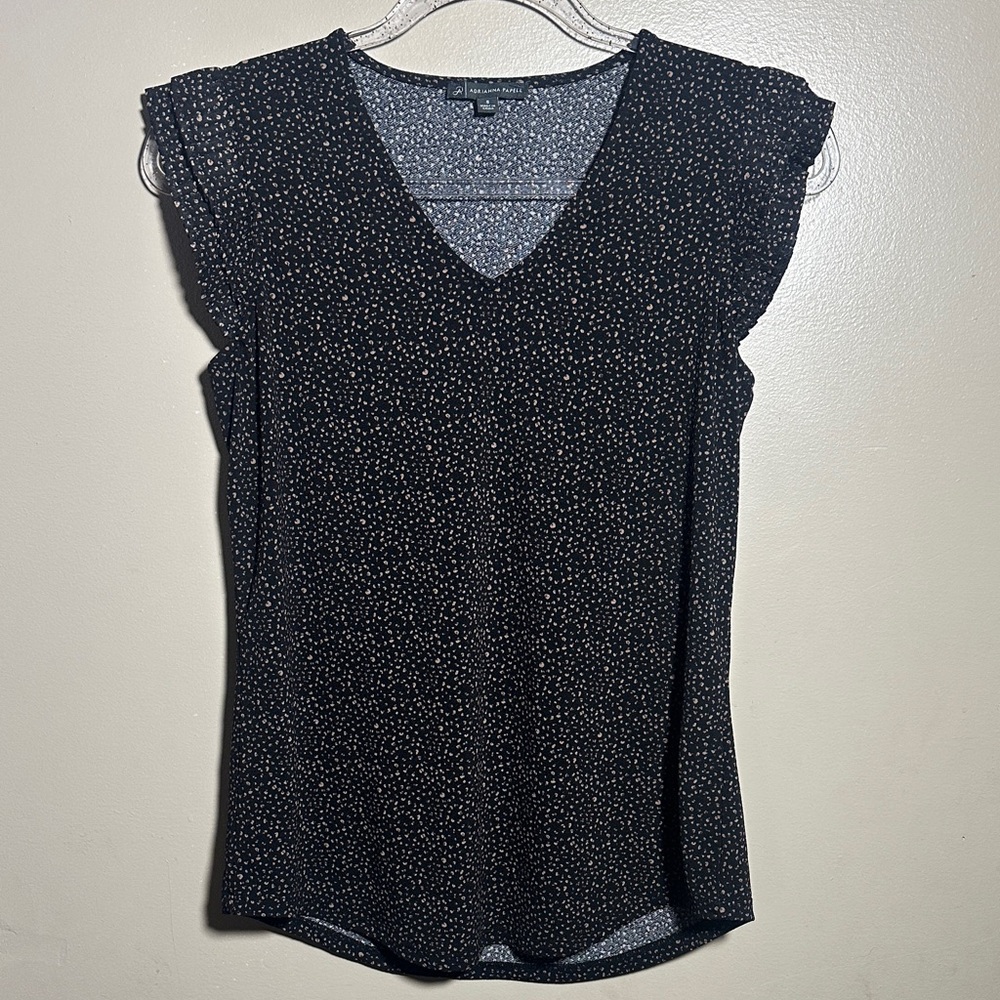 Adrianna Papell Small Black Brown Dotted Career‎ Top